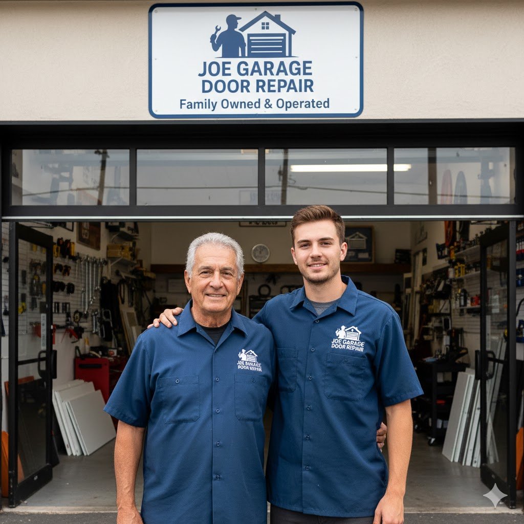 Happy family with their new garage door installed by Joe Garage Door Repair